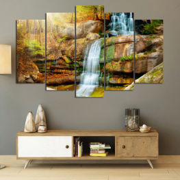 Landscape, Waterfall, Water, Forest, Tree, Mountain, Natural, River, Park, Falls, Stone, Travel, Rock, Structure, Fall, Peaceful, Environment, Stream, Cascade, Flowing, Outdoor, Creek, Flow, Fountain