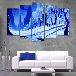 Landscape, Water, Forest, Tree, Art, Mountain, Drawing, Decoration, River, Snow, Winter, Design, Ice, Outdoors, Silhouette, Season, Outdoor, Snowy, Cold, Sketch