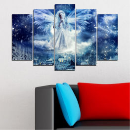 Artwork, Space, Angel, Light, Sky, Galaxy, Moon, Night, Star, Graphic, Planet, Shine, Snow, Winter, Design, Ice, Fantasy, Holiday, Bright, Stars, Magic, Glow, Rays, Glitter, Snowflake, Digital, Backdrop, Wallpaper, Background