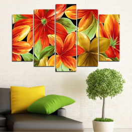 Flowers, Spring, Flower, Light, Colorful, Graphic, Plant, Color, Design, Orange, Yellow, Bright, Pattern, Floral, Vascular plant, Texture, Lily, Backdrop, Wallpaper, Shrub