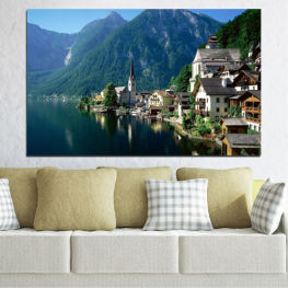 Landscape, Nature, Water, Forest, Lake, Mountain, City, Reflection, Mountains, River, House, Park, Austria, Travel, Building, Peak, Tourism, Shore, Boathouse, Shed, Outbuilding, Channel, Lakeside