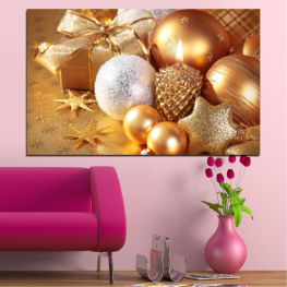 Decoration, Winter, Candle, Christmas, Holiday, Gift, Fruit, Ball, Ornament, Season, Golden, Gold, Celebration, Celebrate, Shiny, Round, Ribbon, Bangle, Festive, Acorn