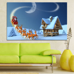 Tree, Decoration, Night, House, Star, Snow, Winter, Design, Christmas, Santa claus, Holiday, Shape, Sled, Season, Deer, Celebration, Snowflake, Cold, Year, Card, Caribou, Snowman, Figure