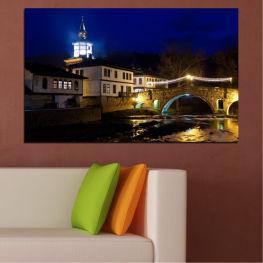 Landscape, Water, Bulgaria, City, Landmark, River, Night, House, Tryavna, Architecture, Bridge, Travel, Town, Building, Structure, Tower, Urban, Tourism, Palace, Boathouse, Shed, Outbuilding