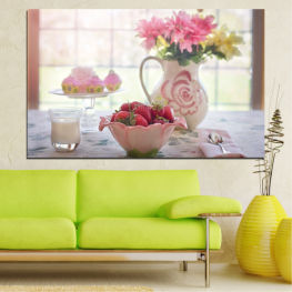 Flowers, Spring, Flower, Flower arrangement, Bouquet, Decoration, Culinary, Love, Wedding, Strawberries, Blossom, Table, Pink, Vase, Roses, Celebration, Floral, Vessel, Arrangement, Container