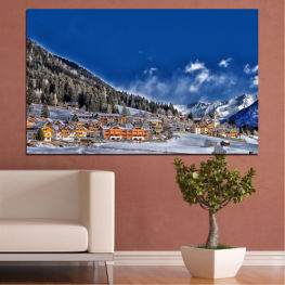 Landscape, Forest, Mountain, Trees, Mountains, House, Snow, Winter, Outdoors, Park, Travel, Peak, Cold, Slope, Alpine, Geological formation, Natural elevation