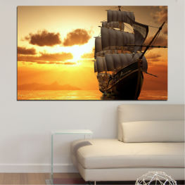 Sea, Landscape, Sunrise, Beach, Water, Sunset, Dawn, Ocean, Sky, Ship, Dusk, Star, Boat, Clouds, Travel, Silhouette, Tourism, Fisherman, Celestial body, Atmosphere, Pirate