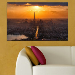 Landscape, Sunset, Panorama, City, Sky, Cityscape, Landmark, Dusk, River, Night, Star, Architecture, Skyscraper, Clouds, Town, Building, Tower, Urban, Skyline, Downtown, Business district, Celestial body, Tall