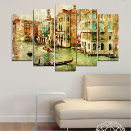 Water, City, Landmark, Venice, River, House, Architecture, Bridge, Vehicle, Boat, Travel, Town, Building, Vacation, Houses, Street, Canal, Vessel, Tourism, Gondola, Tourist, Craft