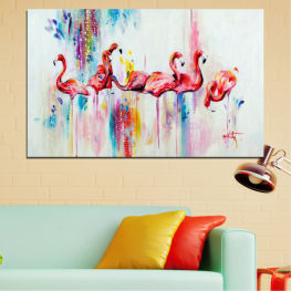 Abstraction, Drawing, Decoration, Colorful, Retro, Graphic, Color, Flamingo, Design, Celebration, Pattern, Floral, Texture, Covering, Card, Protective covering, Furnishing, Cotton, Shower curtain, Curtain, Blind