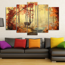 Landscape, Wildlife, Water, Forest, Tree, Trees, Natural, Autumn, River, Leaf, Leaves, Outdoors, Park, Wild, Wilderness, Fall, Peaceful, Season, Scenic, Deer, Woods, Outdoor, Mammal, Scenery, Caribou, Buck, Placental, Scene, Vertebrate, Chordate