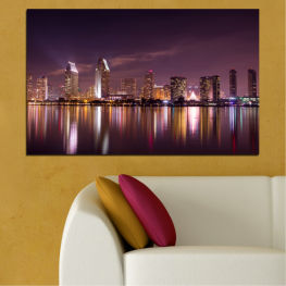 Вода, Град, Градски пейзаж, Светлини, Отражение, Забележителност, Река, Нощ, Архитектура, Мост, Небостъргач, Пътуване, Сграда, Брегова линия, Кула, Градски, Силует, В центъра, Бизнес район, Сгради