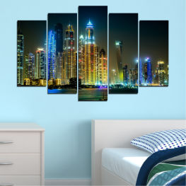 Water, Modern, City, Dubai, Light, Cityscape, Lights, Reflection, Colorful, Landmark, River, Night, Architecture, Bridge, Skyscraper, Travel, Building, Vacation, Waterfront, Tower, Urban, Skyline, Downtown, Business district, Country, Office, Urban area