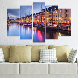 Water, City, Sky, Ship, Reflection, Colorful, River, Night, Architecture, Bridge, Capital, Boat, Travel, Town, Building, Denmark, Vacation, Marina, Waterfront, Canal, Port, Culture, Tourism, Gondola, History, Transportation, Boats, Channel