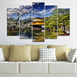 Landscape, Water, Forest, Tree, Lake, Garden, River, House, Architecture, Japan, Park, Travel, Religion, Аsia, Building, Temple, Woody plant, Tourism, Palace, History