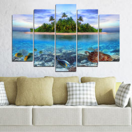 Landscape, Nature, Beach, Water, Coast, Summer, Ocean, Paradise, Palm, Island, Turquoise, Sand, Tropical, Travel, Vacation, Turtle, Shore, Resort, Reef, Coral reef, Ridge