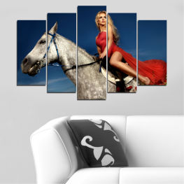 Woman, Animal, Horse, Sexy, Fashion, Portrait, Outdoors, Dress, Happy, People, Pretty, Sensual, Attractive, Brown, Person, Model, Outdoor, Riding, Clothing, Adult, Equestrian