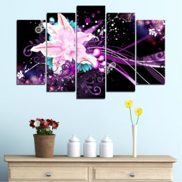 Flowers, Abstraction, Space, Lilac, Collage, Light, Decoration, Night, Star, Graphic, Snow, Winter, Design, Black, Holiday, Bright, Celebration, Glow, Pattern, Snowflake, Wallpaper