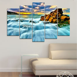 Landscape, Nature, Waterfall, Seascape, Beach, Water, Sunset, Coast, Summer, Ocean, Sky, Horizon, Island, Wave, Sand, Tropical, Rocks, Cloud, Travel, Vacation, Shore, Waves