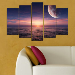 Sea, Landscape, Sunrise, Beach, Water, Sunset, Coast, Ocean, Collage, Sky, Reflection, Horizon, Moon, Star, Planet, Clouds, Travel, Orange, Evening, Waves, Celestial body