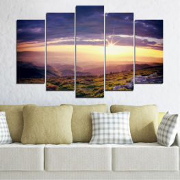 Landscape, Nature, Sunrise, Sunset, Dawn, Tree, Mountain, Horizon, Dusk, Mountains, Star, Grass, Clouds, Cloud, Travel, Scenic, Rural, Celestial body, Atmosphere