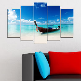 Sea, Landscape, Beach, Water, Coast, Summer, Relax, Ocean, Paradise, Bay, Sky, Ship, Horizon, Island, Tropic, Turquoise, Sand, Tropical, Relaxation, Boat, Travel, Vacation, Dream, Idyllic, Vessel, Tourism, Transport, Clear, Fisherman