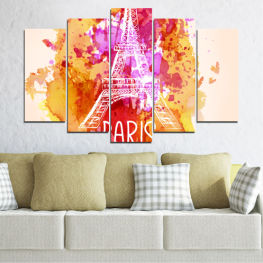 Flower, Collage, Decoration, Landmark, Eiffel tower, Graphic, Paris, Element, Design, Symbol, France, Orange, Ornament, Style, Season, Decorative, Celebration, Pattern, Floral, Wallpaper, Grunge, Card, Frame, Border