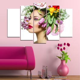 Woman, Flowers, Flower, Collage, Fashion, Portrait, Makeup, Hair, Hairstyle, Health, Face, Pink, Attractive, Person, Model, Skin, Make, Care, Skincare, Cosmetics, Purity