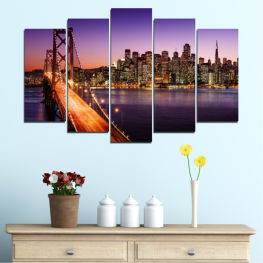 Water, Modern, City, Cityscape, Lights, River, Night, New york, Architecture, Bridge, Skyscraper, Travel, Usa, Building, Structure, Waterfront, Urban, Skyline, Downtown, Buildings, Skyscrapers, Pier, Suspension bridge