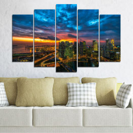 Landscape, Modern, City, Cityscape, Lights, Landmark, River, Night, Architecture, Skyscraper, Building, Waterfront, Tower, Evening, Urban, Business, Skyline, Downtown, Business district, Buildings, Office