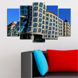 Modern, City, Dancing house, Cityscape, Landmark, Architecture, Skyscraper, Capital, Travel, Town, Building, Czech republic, Structure, Tower, Urban, Downtown, Business district, Buildings, High, Office, Facade, Tall