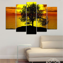 Landscape, Water, Sun, Sunset, Forest, Tree, Trees, Bay, Natural, Sunflower, Autumn, Leaf, Grass, Park, Shadow, Orange, Yellow, Silhouette, Fall, Season, Branch, Outdoor, Maple