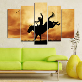 Landscape, Animal, Sunrise, Wildlife, Sunset, Art, Horse, Grass, Shadow, Black, Sport, Travel, Wild, Man, Silhouette, Deer, Rodeo, Savanna, Body, Ranch, Profile, Mammal, Caribou, Buck, Placental