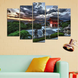 Landscape, Nature, Water, Tree, Garden, Mountain, City, Highland, Sky, Landmark, House, Architecture, Clouds, Travel, Аsia, Building, China, Vacation, Home, Structure, Tourism, Palace, Villa, Resort, Barn