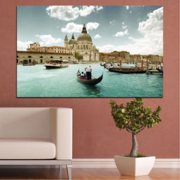 Landscape, Water, City, Landmark, Italy, Venice, River, Architecture, Vehicle, Boat, Travel, Building, Vacation, Church, Canal, Vessel, Tourism, Gondola, Vacations, History, Dome, Craft
