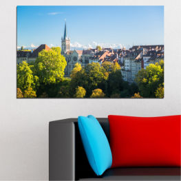 Landscape, Tree, City, Sky, View, Colorful, Landmark, House, Leaves, Architecture, Castle, Color, Capital, Travel, Religion, Ancient, Building, Church, Tower, Cathedral, Urban, Outdoor, Medieval, Tourism, Palace, History, University