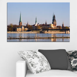 Water, City, Landmark, River, Architecture, Castle, Bridge, Europe, Travel, Town, Building, Church, Structure, Temple, Tower, Riga, Tourism, Palace, Fortification, Defensive structure