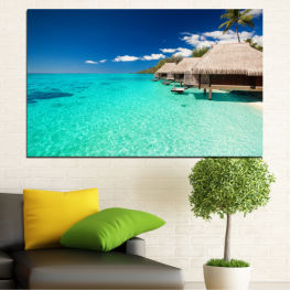 Landscape, Beach, Water, Coast, Summer, Relax, Ocean, Paradise, Bay, Sky, Palm, Island, House, Turquoise, Seaside, Sand, Tropical, Travel, Vacation, Scenic, Tourism, Shore, Resort