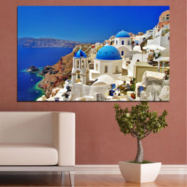 Landscape, City, Greece, House, Architecture, Travel, Religion, Cross, Building, Church, Temple, Tower, Cathedral, Tourism, History, Dome, Famous, Orthodox, Covering, Roof, Protective covering