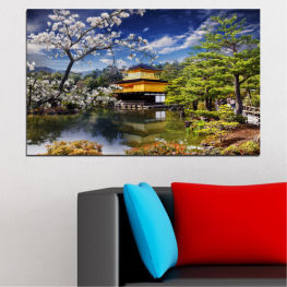 Landscape, Water, Forest, Tree, Lake, Garden, River, House, Architecture, Japan, Park, Travel, Religion, Аsia, Building, Temple, Woody plant, Tourism, Palace, History