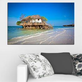 Landscape, Beach, Water, Coast, Summer, Ocean, Paradise, Ship, Island, House, Seaside, Sand, Tropical, Coastline, Travel, Vacation, Rock, Tourism, Shore