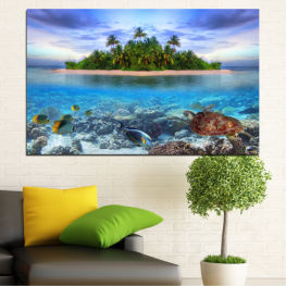 Landscape, Nature, Beach, Water, Coast, Summer, Ocean, Paradise, Palm, Island, Turquoise, Sand, Tropical, Travel, Vacation, Turtle, Shore, Resort, Reef, Coral reef, Ridge