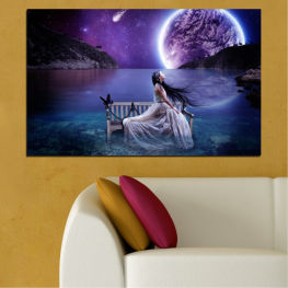 Жена, Пейзаж, Плаж, Вода, Залез, Крайбрежие, Лято, Океан, Светлина, Отражение, Луна, Нощ, Планета, Пясък, Земя, Облаци, Почва, Воден басейн